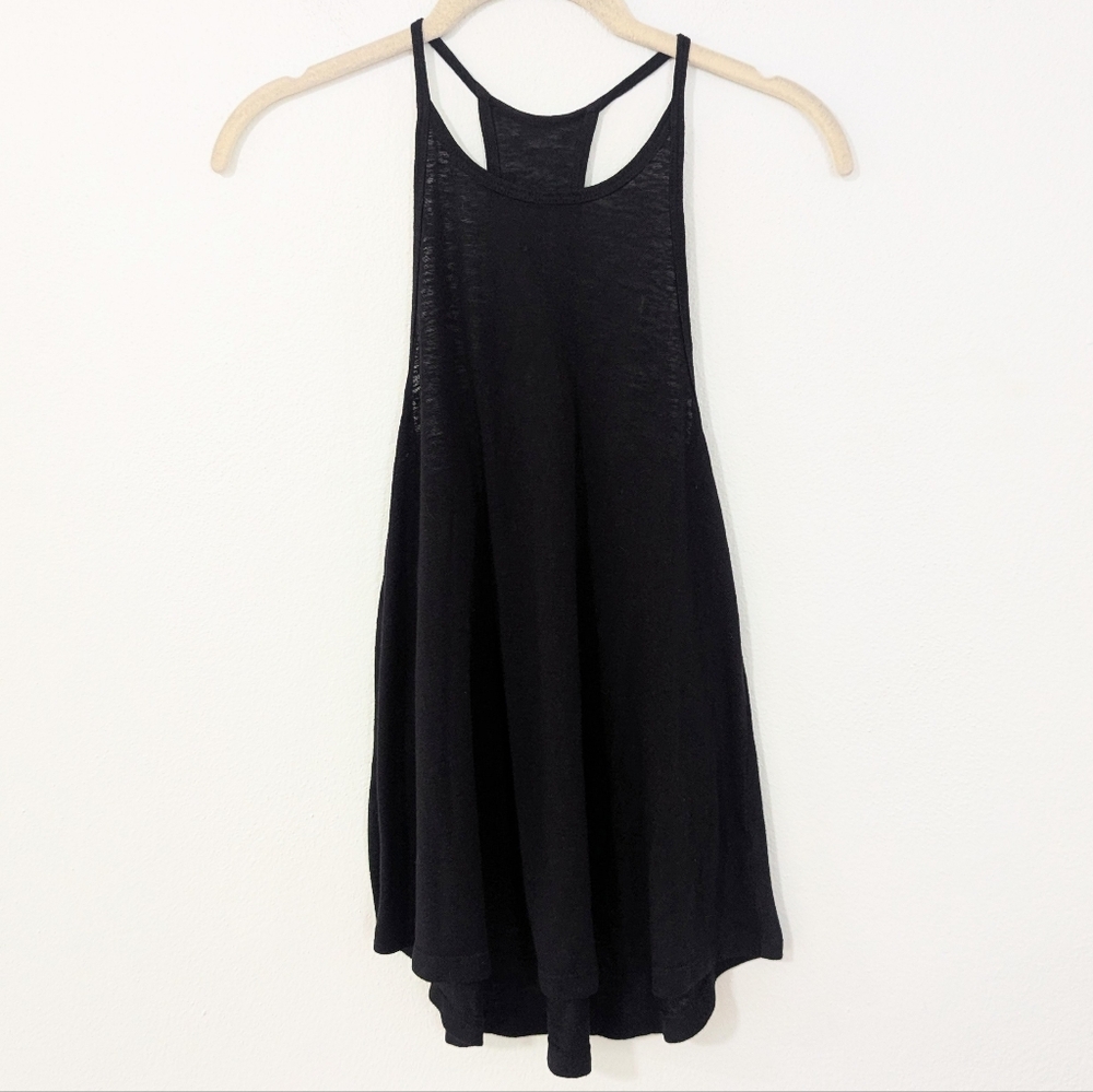 Athleta Breezy High Neck Tank Top Racerback Slub Knit Lightweight Black Small S